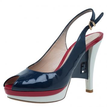 Pre Owned Fendi Two Tone Patent Platform Slingback Sandals Size 38.5