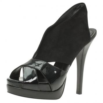 Pre Owned Fendi Black Patent Leather and Suede Criss Cross Platform Slingback Sandals Size 38