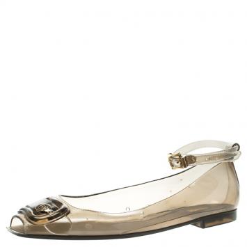 مملوكة مسبقًا Fendi Grey Jelly Peep Toe Ankle Strap Ballet Flats Size 40