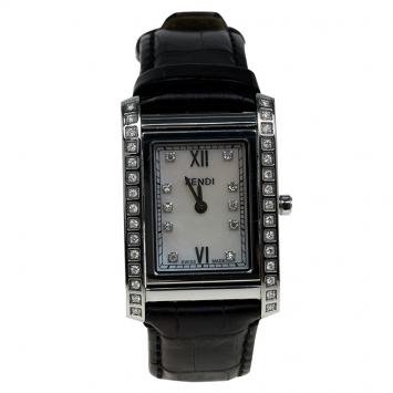 Pre Owned Fendi Mother of Pearl Stainless Steel Diamond Loop Women's Wristwatch 27MM