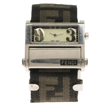 Pre Owned Fendi White Stainless Steel Zip Code Women's Wristwatch 38MM