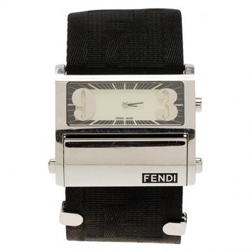 Pre Owned Fendi Cream Stainless Steel Zip Code Women's Wristwatch 44MM