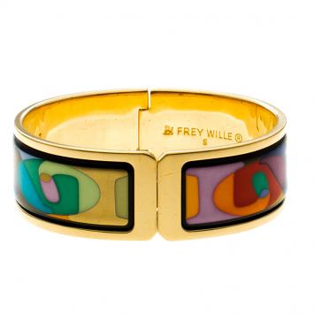 Pre Owned Frey Wille Multicolor Enamel Gold Plated Wide Bracelet