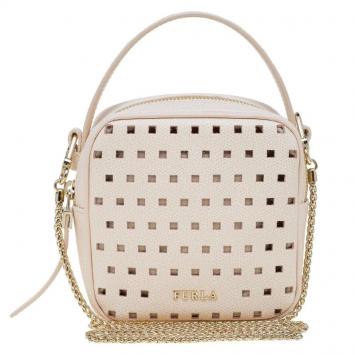 Pre Owned Furla Cream  Perforated Leather Mini Yo-Yo Crossbody Bag