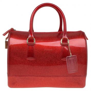 Pre Owned Furla Red Glitter Rubber Candy Satchel Bag