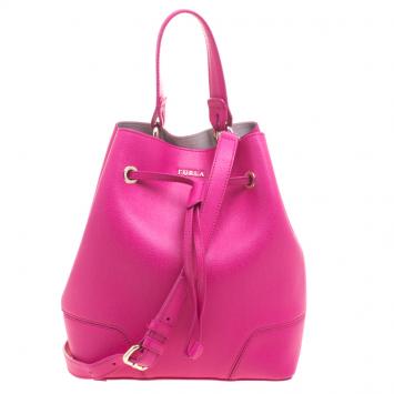 Pre Owned Furla Pink Leather Stacy Drawstring Bucket Bag