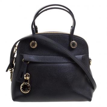 Pre Owned Furla Black Leather Mini Piper Dome Top Handle Bag