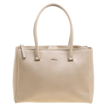 Pre Owned Furla Beige Leather Large Lotus Carry All Tote