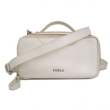 Pre Owned Furla White Leather Zip around Crossbody