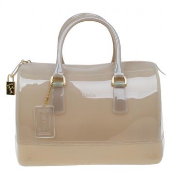 Pre Owned Furla Grey Glossy Rubber Candy Satchel