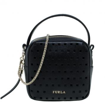 Pre Owned Furla Black Leather Mini Yo-Yo Crossbody Bag