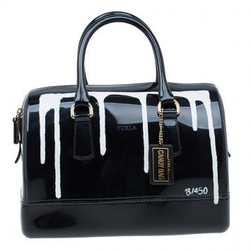 Pre Owned Furla Onyx Glossy Rubber Limited Edition Painting Candy Satchel