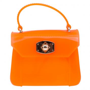 Pre Owned Furla Orange Glossy Rubber Mini Candy Crossbody Bag