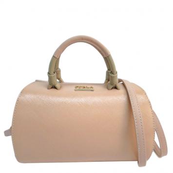 Pre Owned Furla Light Pink/Beige Coated Textured Leather Venus Satchel