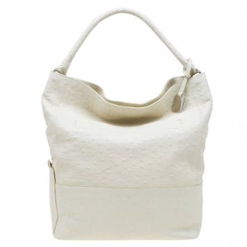 Pre Owned Furla Cream Ostrich Embossed Leather Laila Snap Hobo