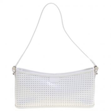 Pre Owned Furla White perforated Patent Leather Shoulder Bag
