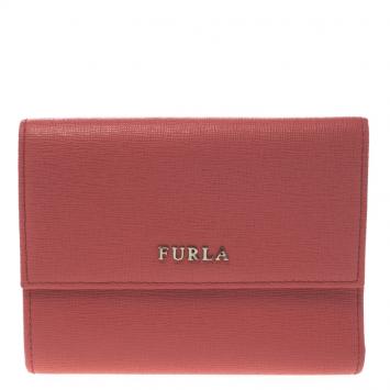 Pre Owned Furla Pink Leather Babylon Trifold Wallet