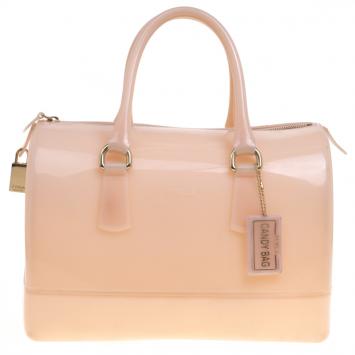 Pre Owned Furla Light Peach Glossy Rubber Candy Satchel