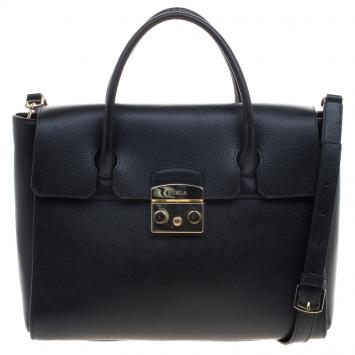Pre Owned Furla Black Leather Metropolis Top Handle Bag