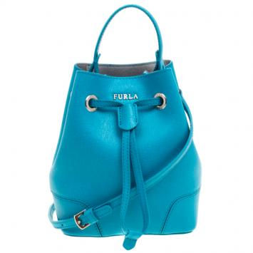 Pre Owned Furla Deep Sky Leather Mini Stacy Bucket Bag