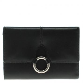 Pre Owned Furla Black Leather Tri Fold Wallet