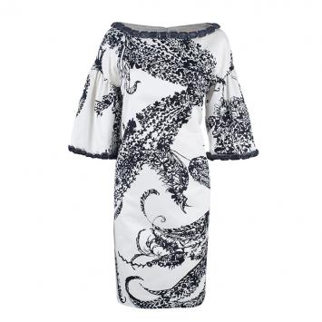 Pre Owned Giambattista Valli Monochrome Bell Sleeve Dress M