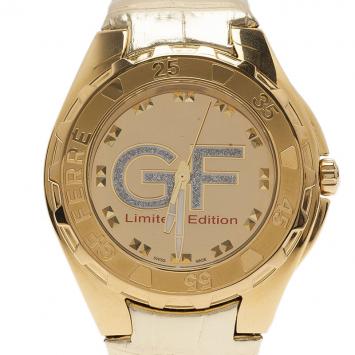 Pre Owned Gianfranco Ferre Gold Tone Stainless Steel 9040J Limited Edition Diamond Unisex Wristwatch 44MM