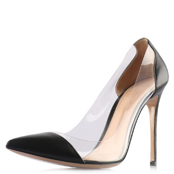 Pre Owned Gianvito Rossi Black Leather and PVC Pointed Toe Pumps Size 39.5