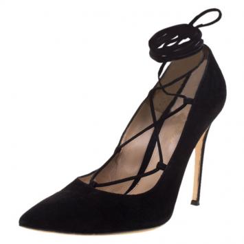 Pre Owned Gianvito Rossi Black Suede Femi Lace up  Pointed Toe Pumps Size 42