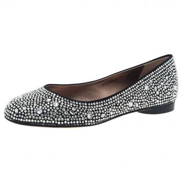 Pre Owned Gina Black Crystal Embellished Satin Ballet Flats Size 36.5