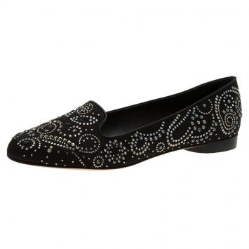 Pre Owned Gina Black Satin Studded Ballet Flats Size 41