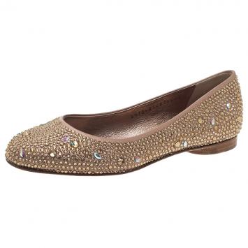 Pre Owned Gina Beige Crystal Embellished Satin Ballet Flats Size 36