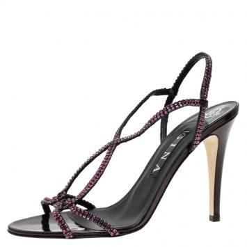 Pre Owned Gina Purple Crystal Slingback Sandals Size 40