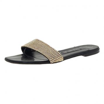 Pre Owned Gina Gold Crystal Flat Slides Size 38