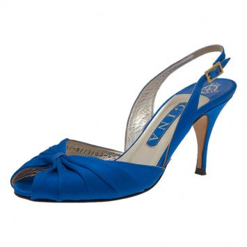 Pre Owned Gina Blue Satin Slingback Sandals Size 37.5
