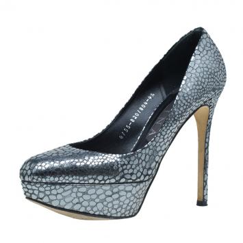 Pre Owned Gina Silver Metallic Leather Platform Pumps Size 37.5
