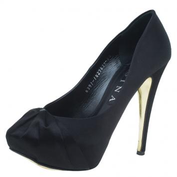 Pre Owned Gina Black Satin Claire Hoodie Platform Pumps Size 39.5