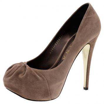 Pre Owned Gina Brown Suede Hoodie Platform Pumps Size 38