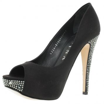 Pre Owned Gina Black Crystal Embellished Satin Platform Pumps Size 37.5