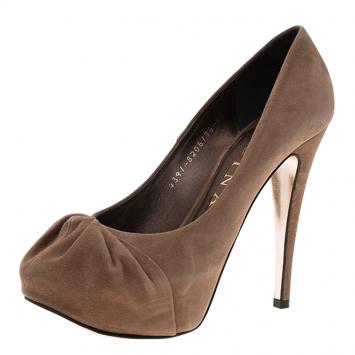 Pre Owned Gina Brown Pleated Suede Clair Platform Pumps Size 37.5
