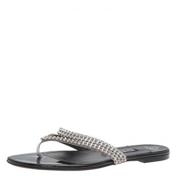 Pre Owned Gina Embellished Leather Thong Sandals Size 37