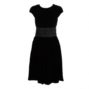 Pre Owned Giorgio Armani Black Velvet Embellished Sleeveless Dress M