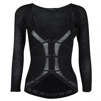 Pre Owned Giorgio Armani Black Knit Backless Long Sleeve Stretch Top S