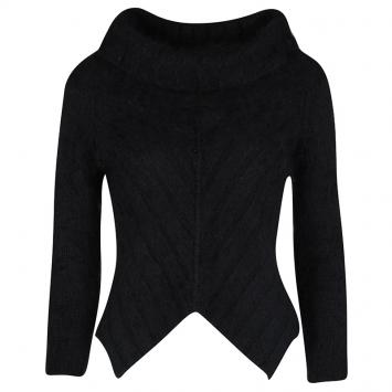 Pre Owned Giorgio Armani Black Angora Hair Turtle Neck Cropped Fuzzy Sweater S