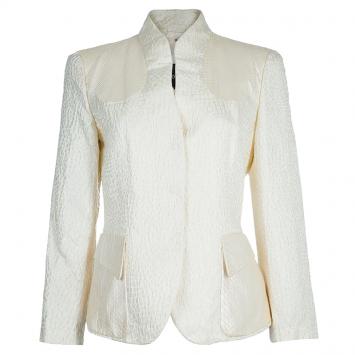 Pre Owned Giorgio Armani Cream Textured and Python Jacket L