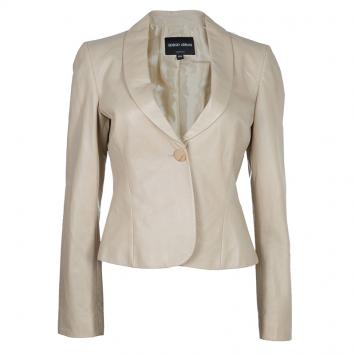 Pre Owned Giorgio Armani Beige Leather Blazer M