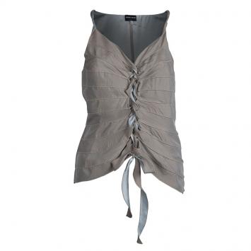 Pre Owned Giorgio Armani Beige Silk Sleeveless Tie Up Top  S