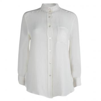 Pre Owned Giorgio Armani Off White Button Down Long Sleeve Shirt M
