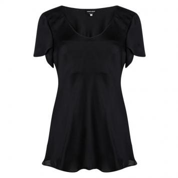 Pre Owned Giorgio Armani Black Silk Short Sleeve V -Neck Top L