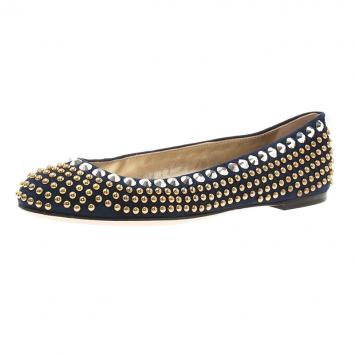 Pre Owned Giuseppe Zanotti Navy Blue Suede Studded Ballet Flats Size 38